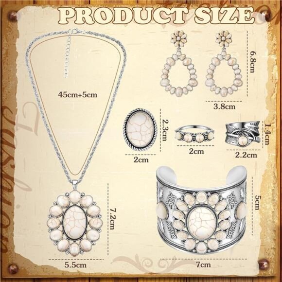 Bohemian Western Jewelry Cream Faux Turquoise Set Women Bohemian - Picture 3 of 6